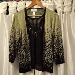 Alfred Dunner Black and Gold Cardigan W/attatched Top LP